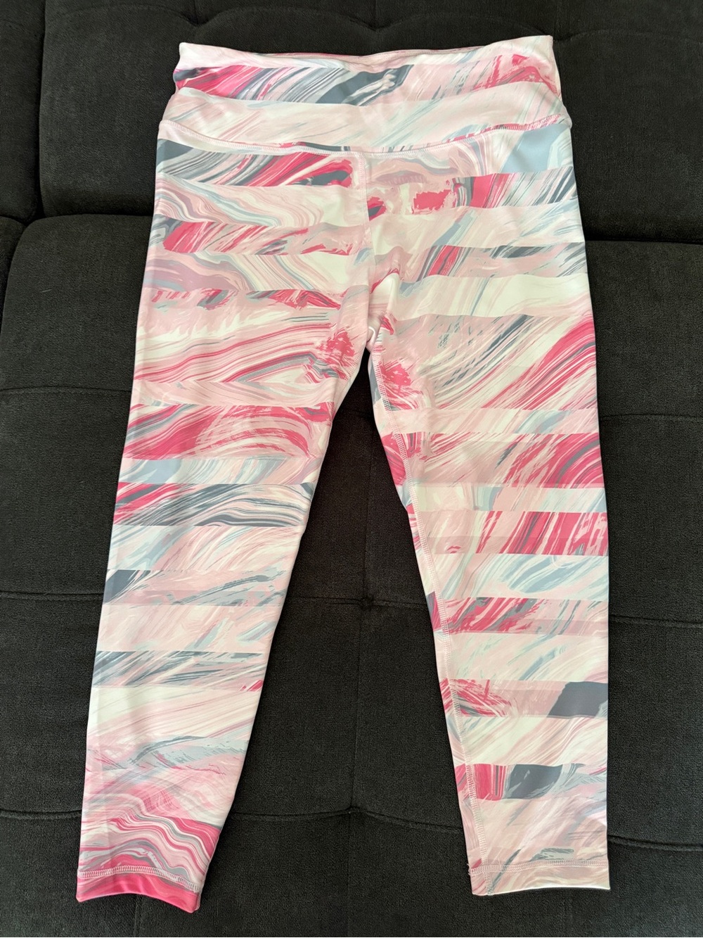 ZELOS Women’s Pink & Gray Marble-Stripe Active Leggings